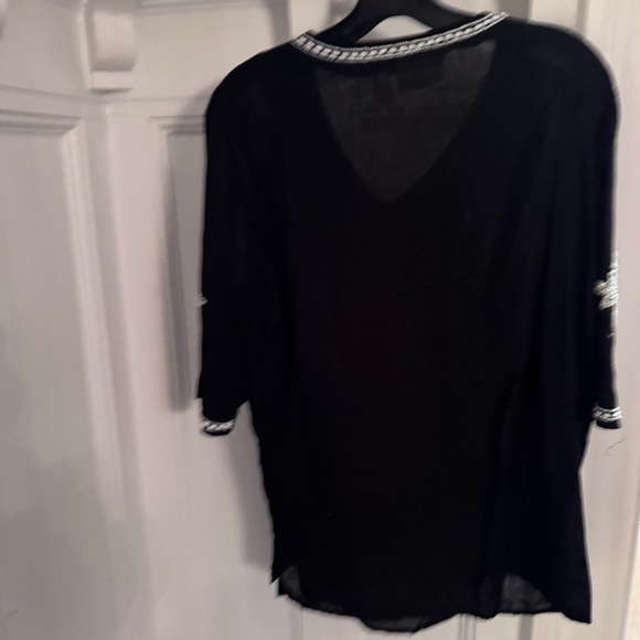 Chico's Sz 1 Women's Black Beaded Linen Blend Pullover Blouse Top Sz 8 - Picture 3 of 11
